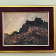 Mid-Century Modern "Break of Day" Swedish Abstract Landscape Oil Painting, Framed