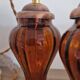 Duo of brown smoked glass portable lamps