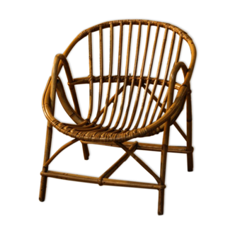 Fauteuil enfant coquille en osier années 60