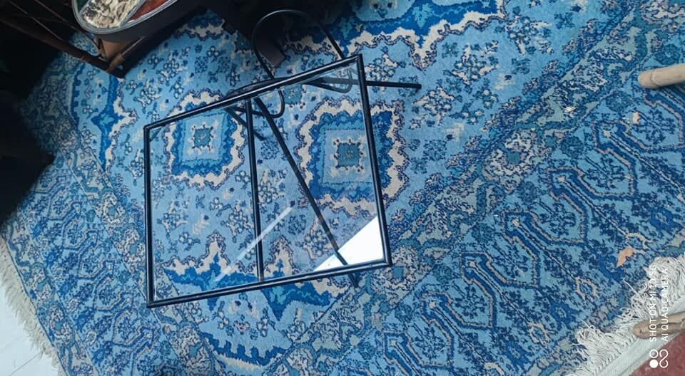 Side table in steel and glass, circa 1950