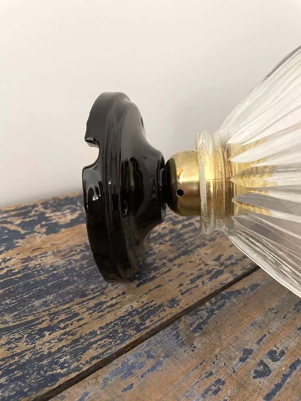 Vintage holophanous glass ceiling lamp