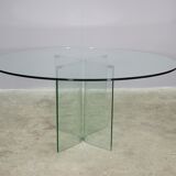 Round tempered glass table, 80s