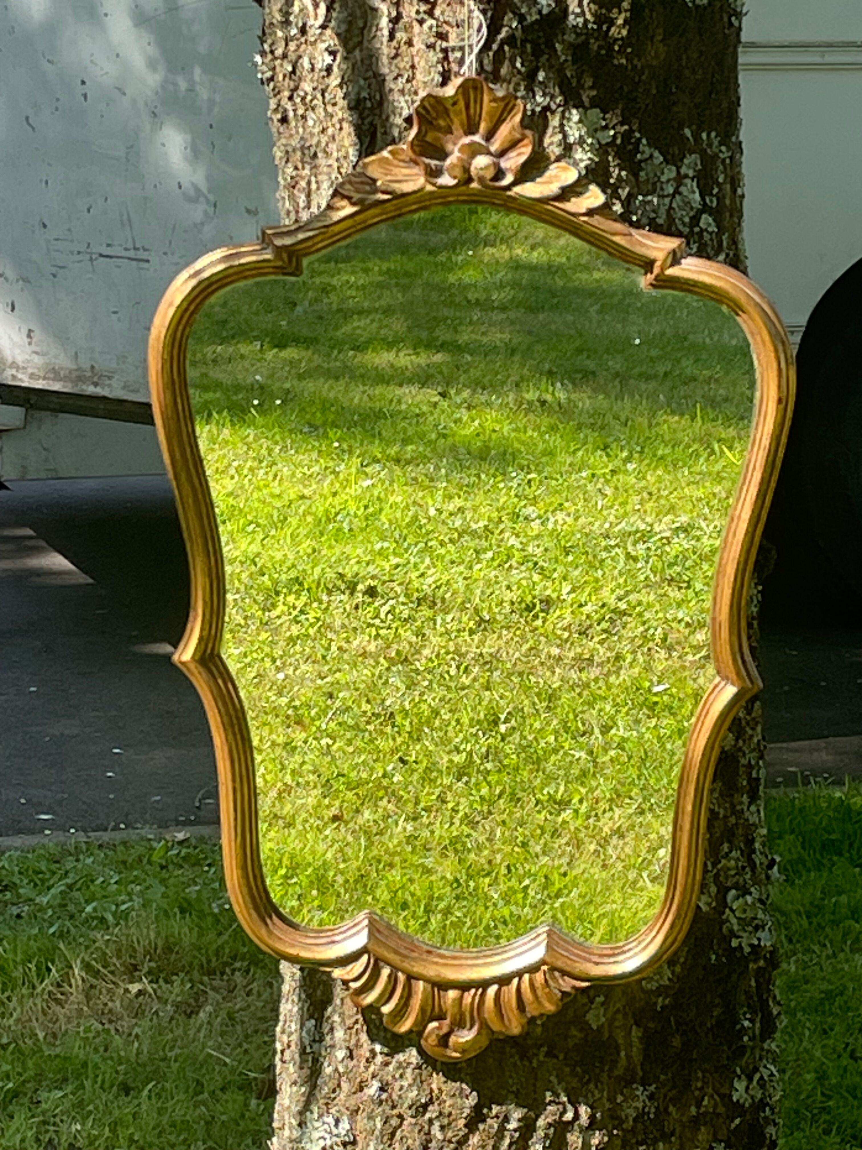 Vintage mirror gilded wood and stucco, Louis XV shell style