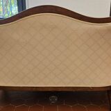 Louis Philippe Sofa in Walnut Wood with Ecru White Upholstery