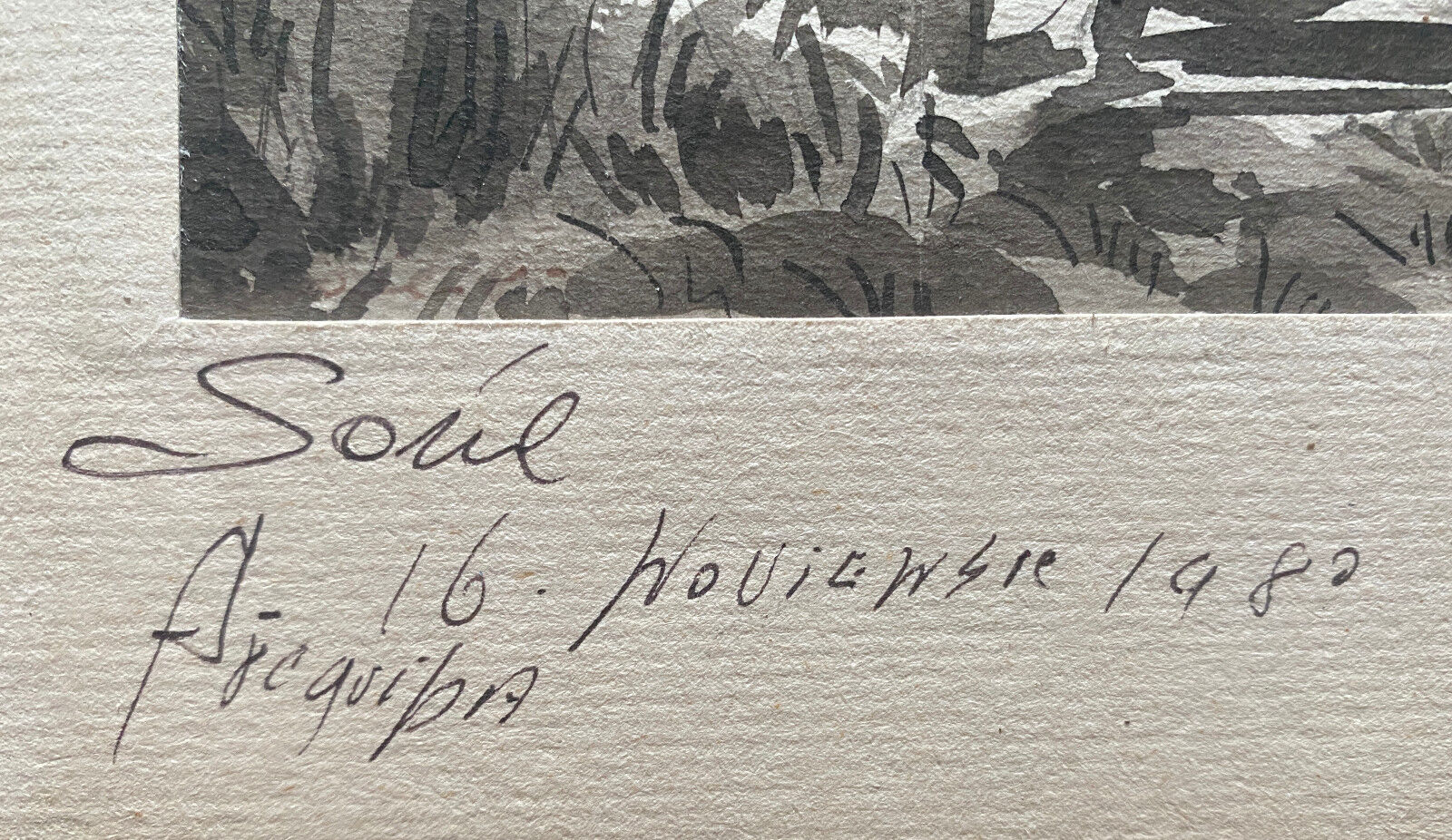 Table Ink wash " Fishermen at Lake Titicaca" Peter BALAZS (1919-2003) ?