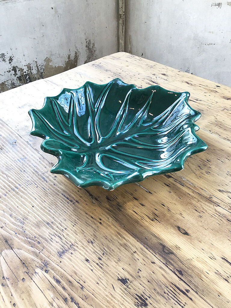 Vallauris green ceramic leaf dish
