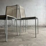Set of 4 light grey powder-coated metal Fly Line chairs with cream rope - Giandomenico Belotti, 1980s