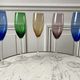 Set of 5 champagne flutes in colored glass 70s