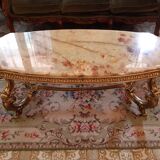 Coffee table frame and legs vegetal motif in gilded bronze and marble top