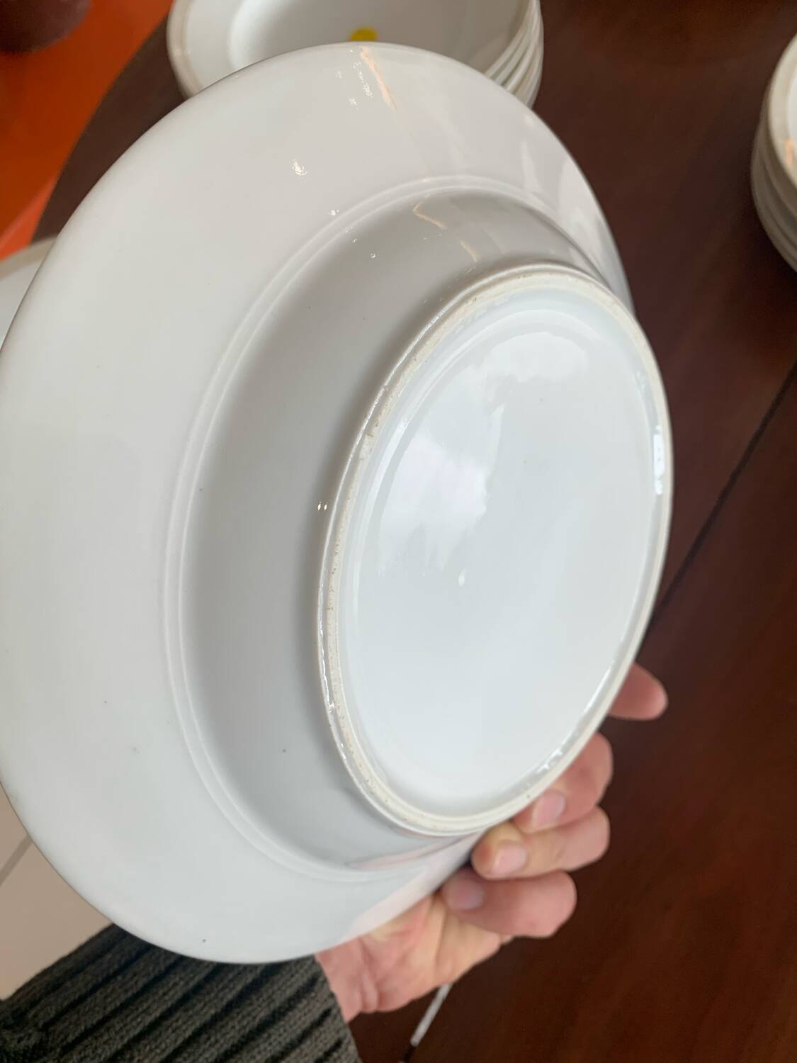 Lot of six soup plates, old, crockery, white, gilded