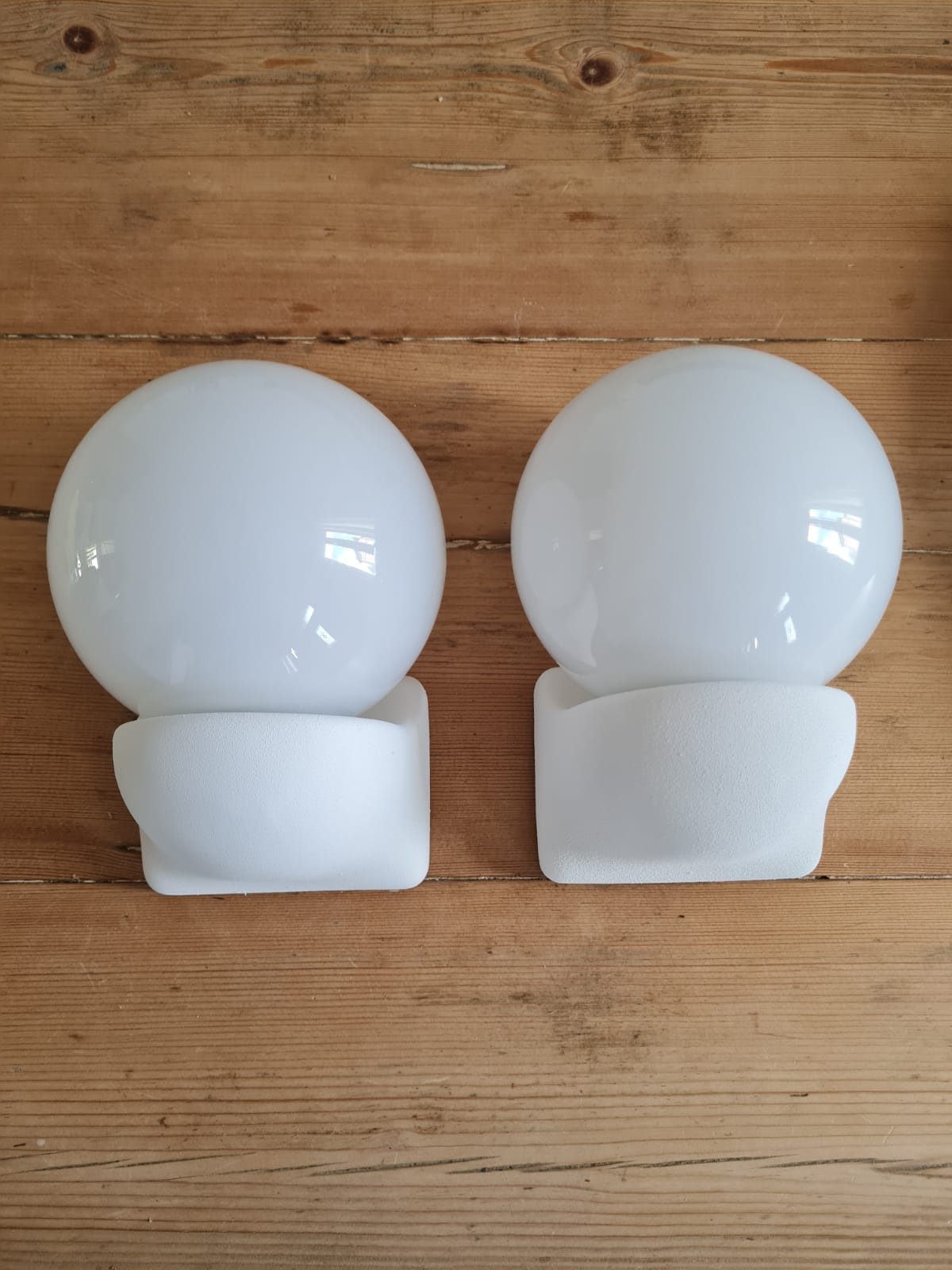 Pair of white opaline wall lamps