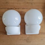 Pair of white opaline wall lamps