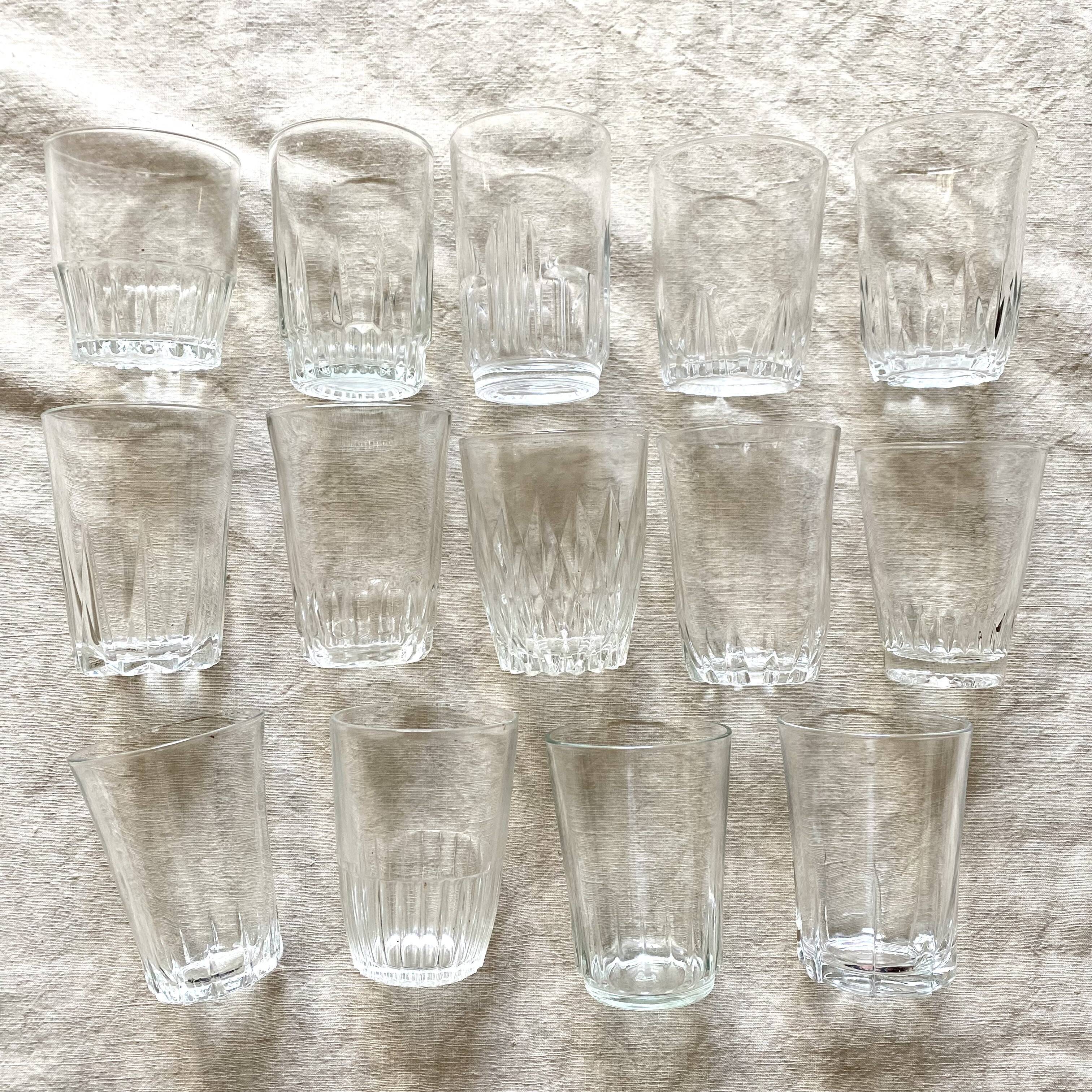 Mismatched vintage water glasses