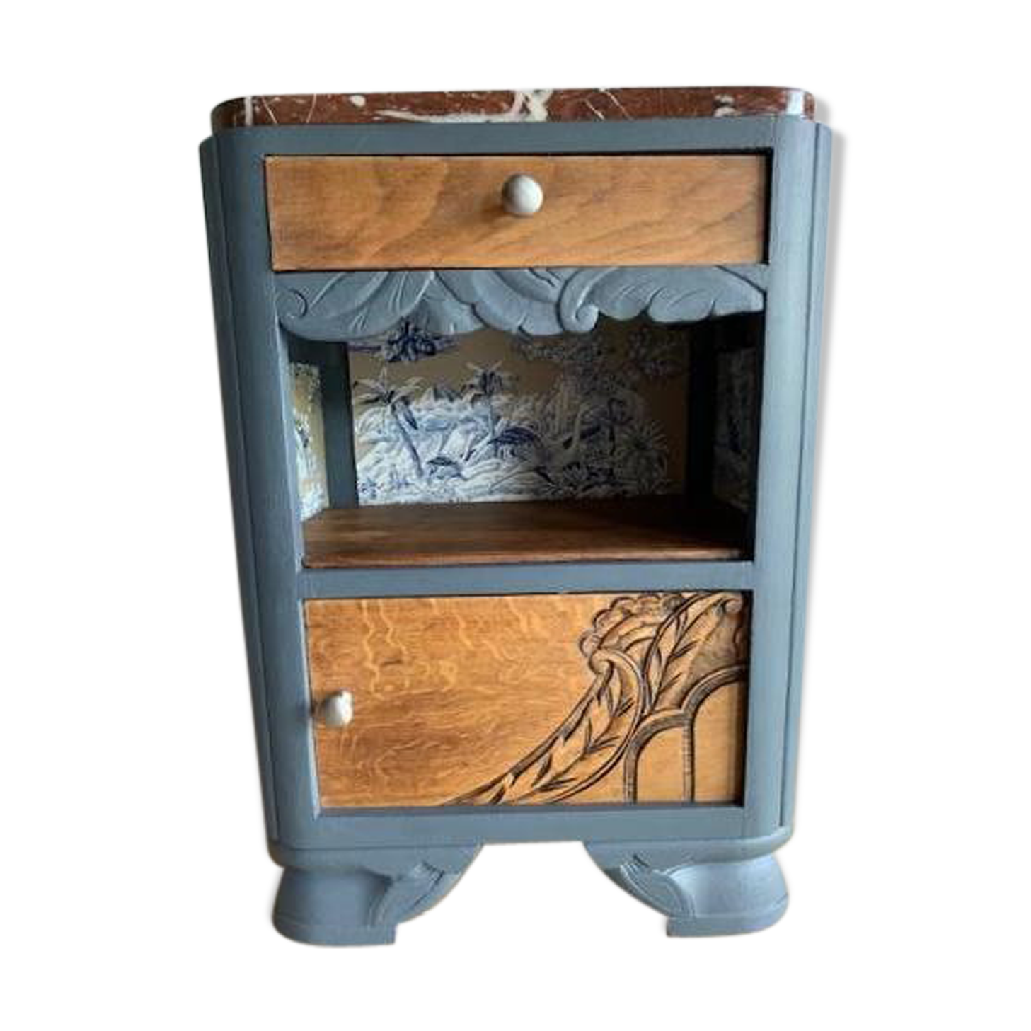 Wooden bedside on art deco marble