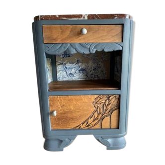 Wooden bedside on art deco marble