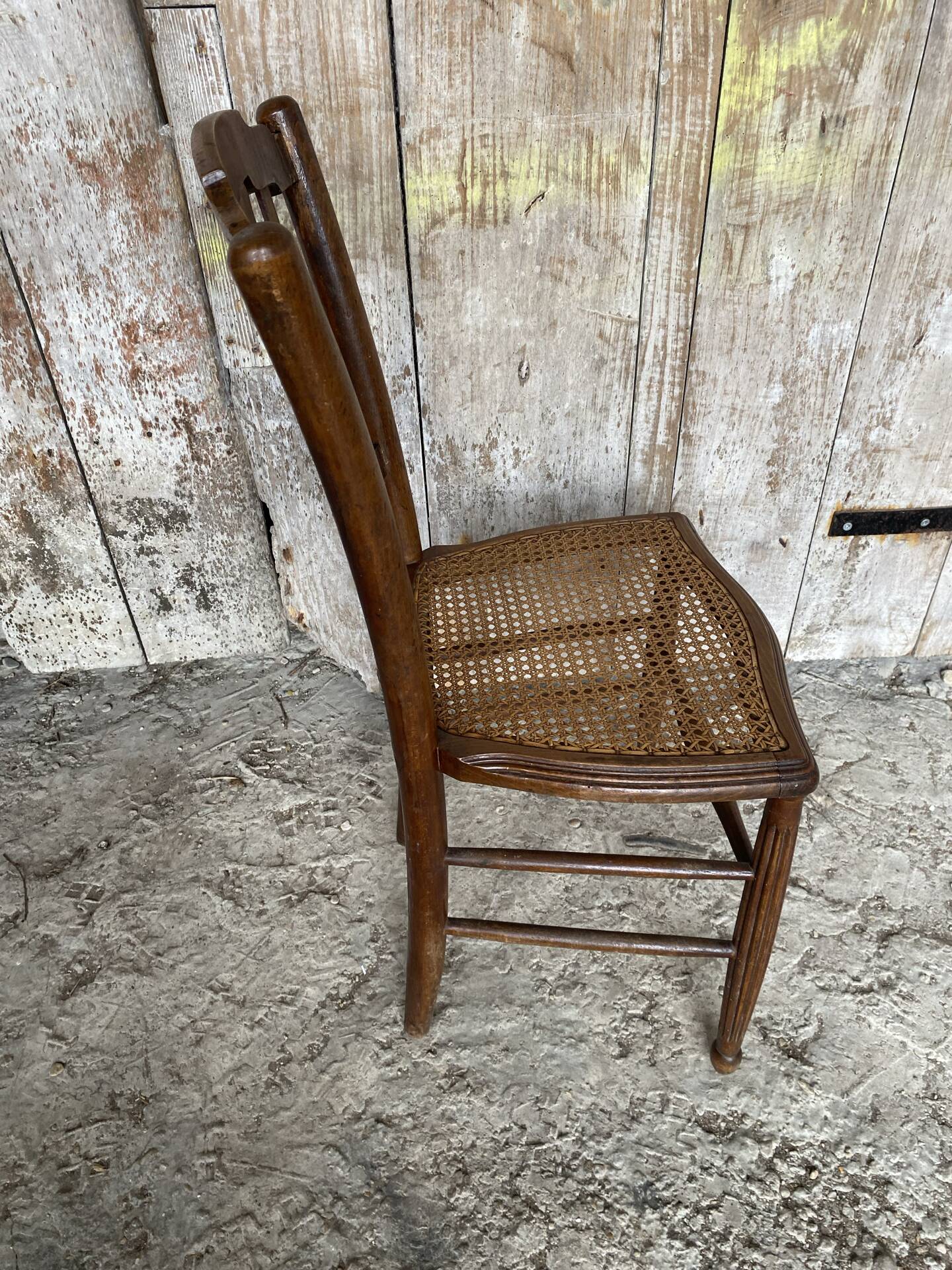 Antique Bistro Chair with Carved Wood and Woven Seat Vintage #E096