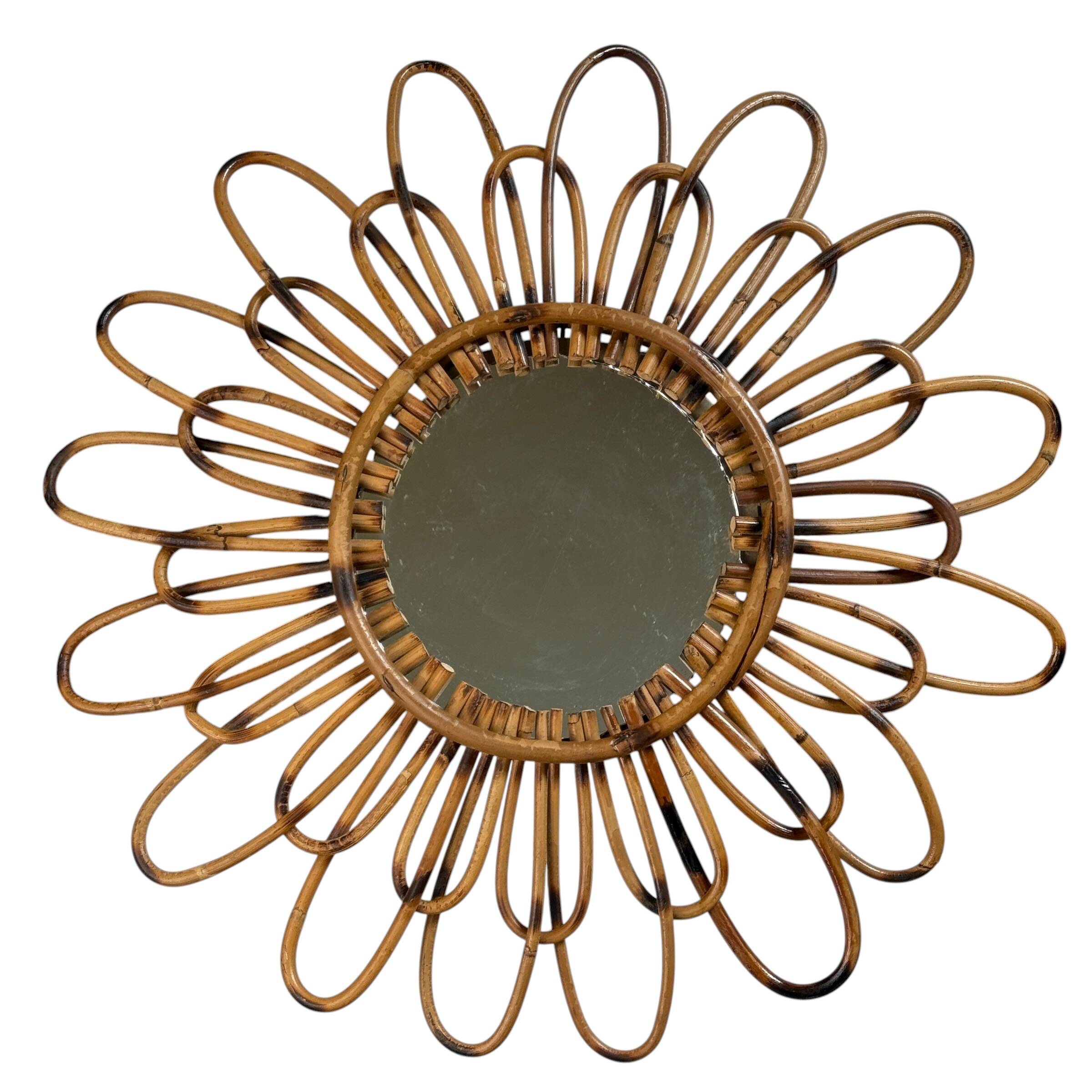 1950s rattan sun mirror France