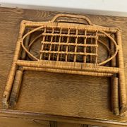 Vintage folding rattan magazine rack