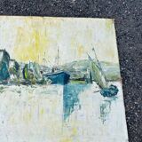 Animated view of a table with sailboats, signed.