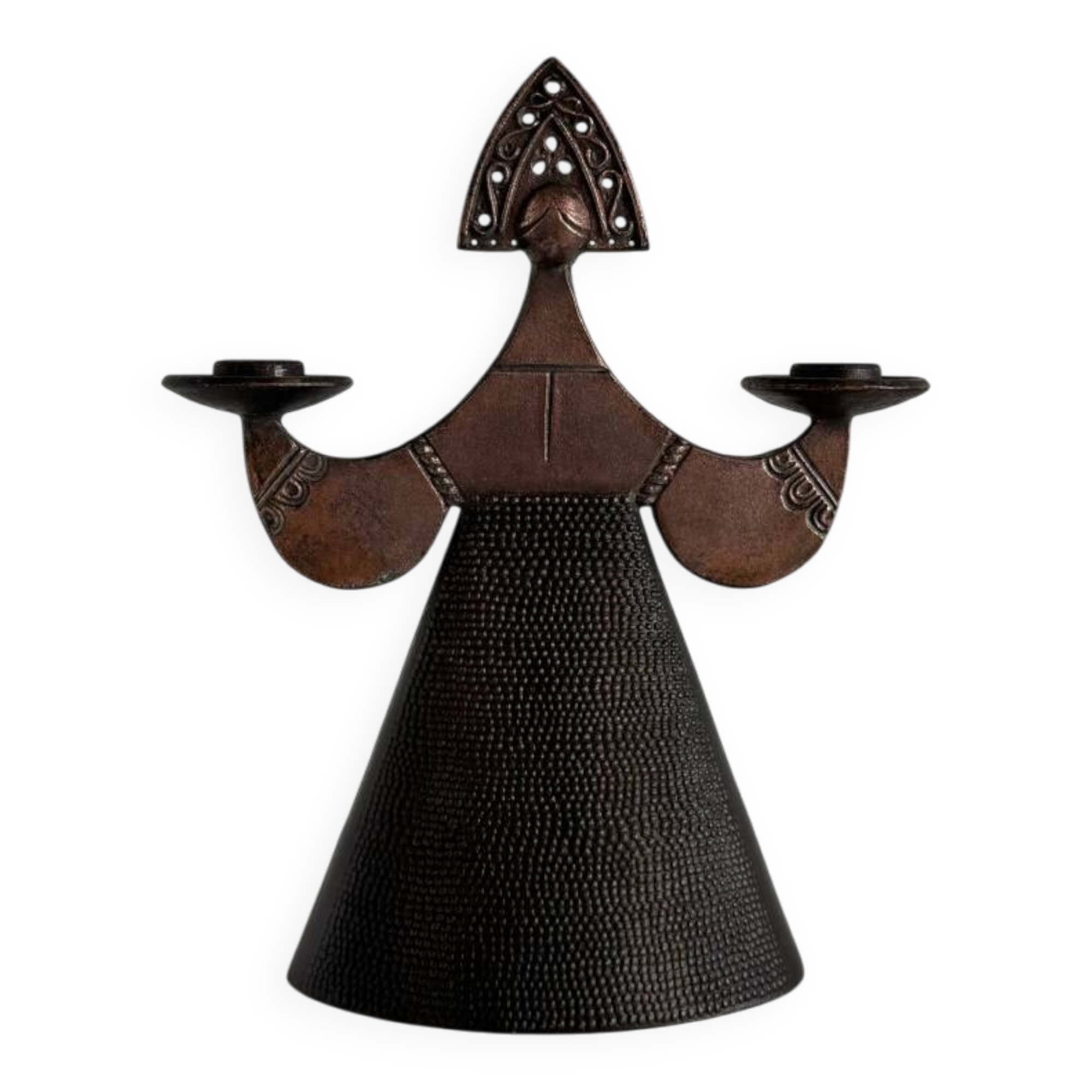 Vintage Modernist Bjorn Wiinblad Style Copper Figural Lady Dress Candl