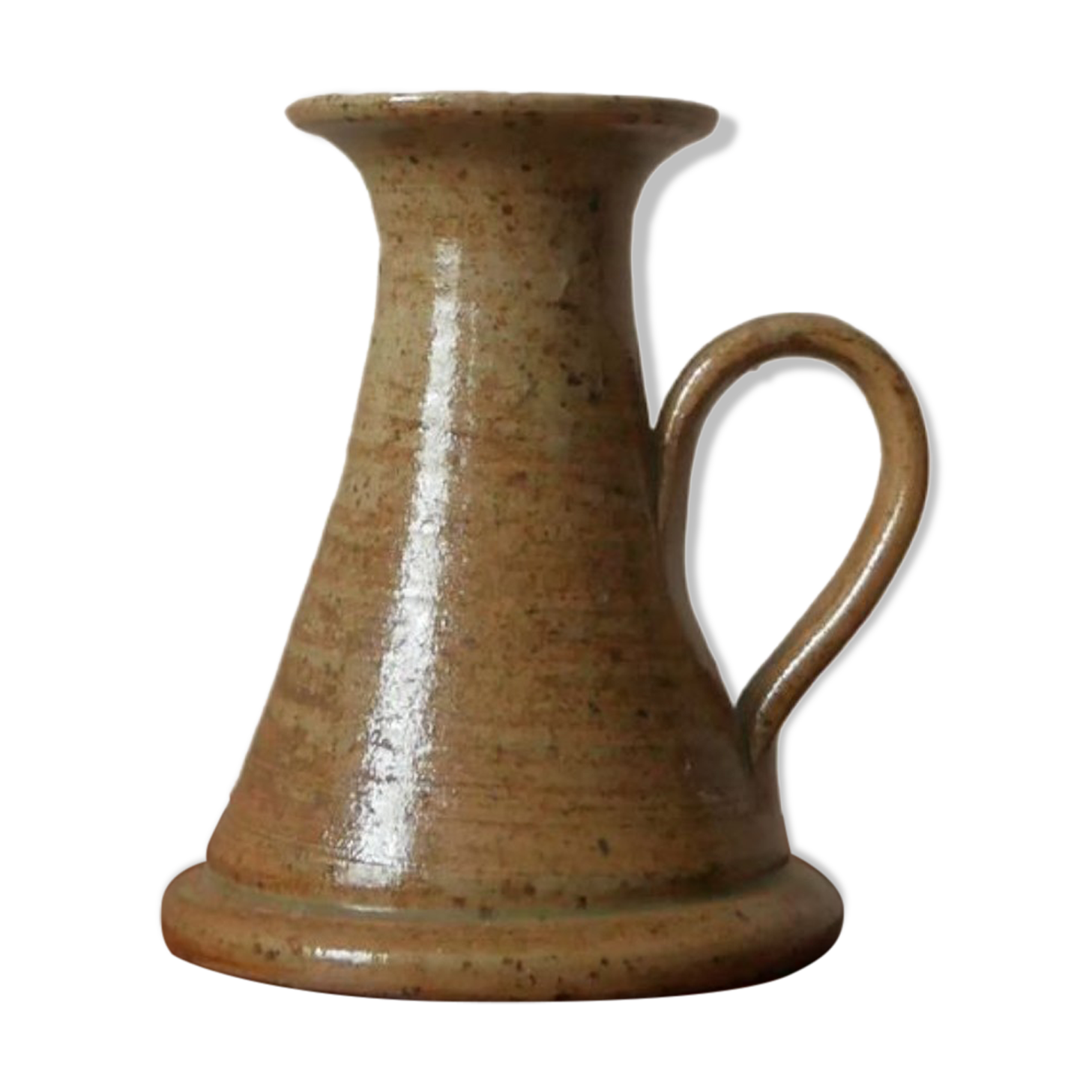 Vintage handheld stoneware candle holder, Scandinavian decorative object