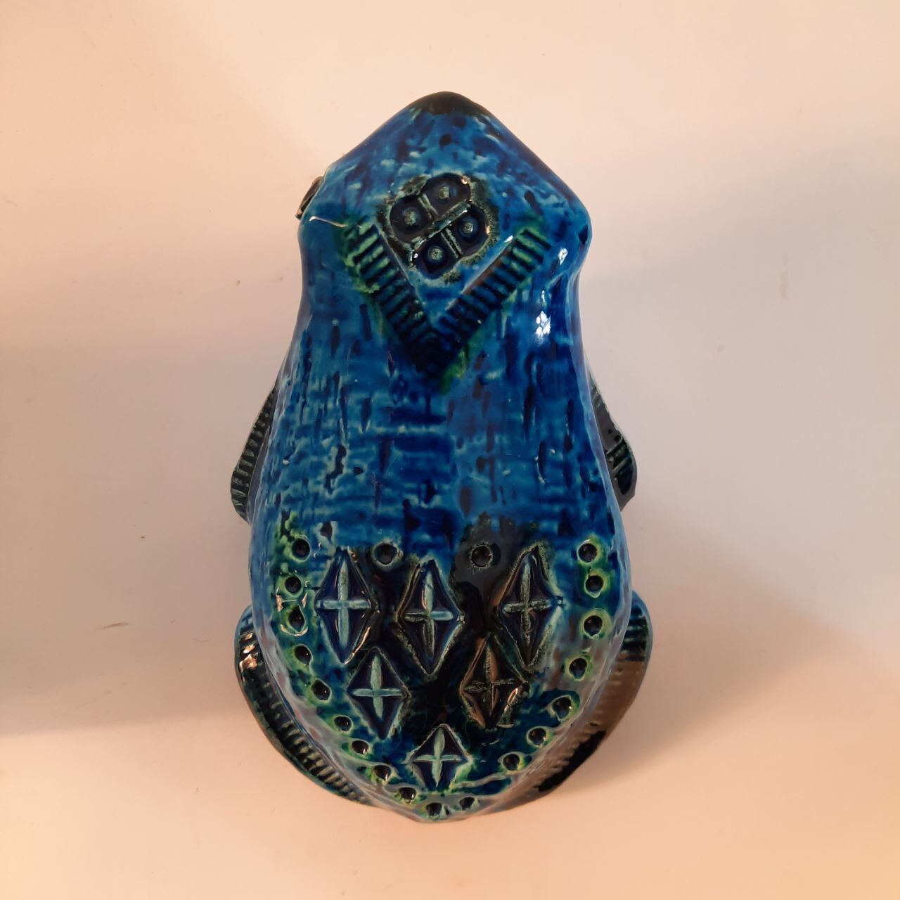 Vintage frog statue, Aldo Londi for Bitossi, Rimini blue series.