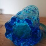 Blue Glass Pitcher with Bark Effect and Bumpy Texture, Geoffrey Baxter or Ingrid Glasshütte, 1960s-70s