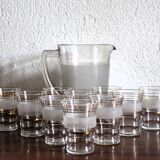 Set of 12 vintage 1950s granita glasses and pitcher