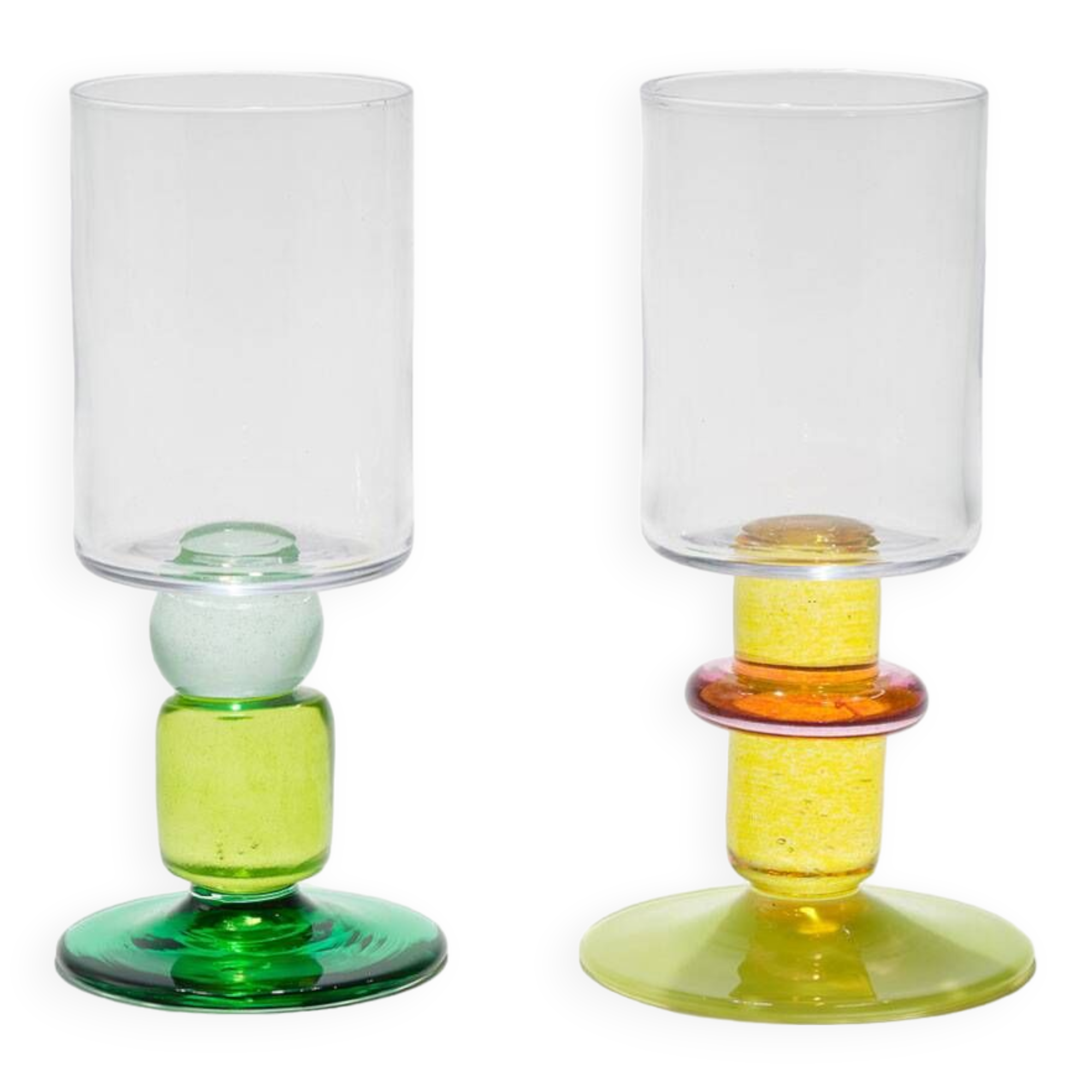 Pair of Miami Wine Glasses in Yellows & Greens