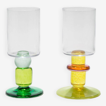 Pair of Miami Wine Glasses in Yellows & Greens