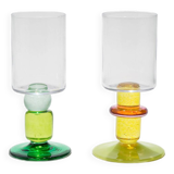 Pair of Miami Wine Glasses in Yellows & Greens