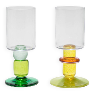 Pair of Miami Wine Glasses in Yellows & Greens