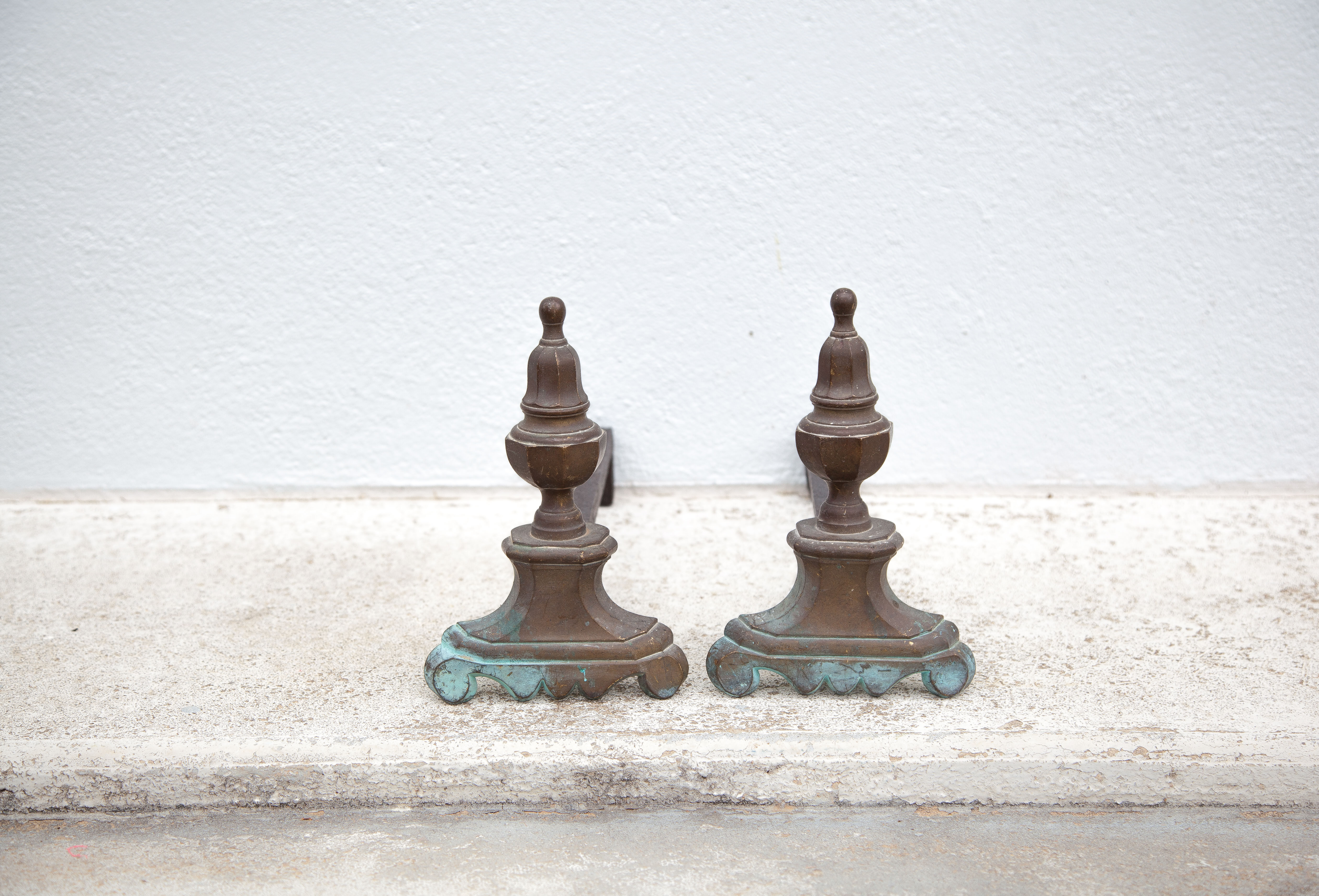 Vintage fireplace channels, cast-cast and bronze chenets