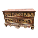Large antique chest / bed end in solid exotic mahogany wood. 19th century