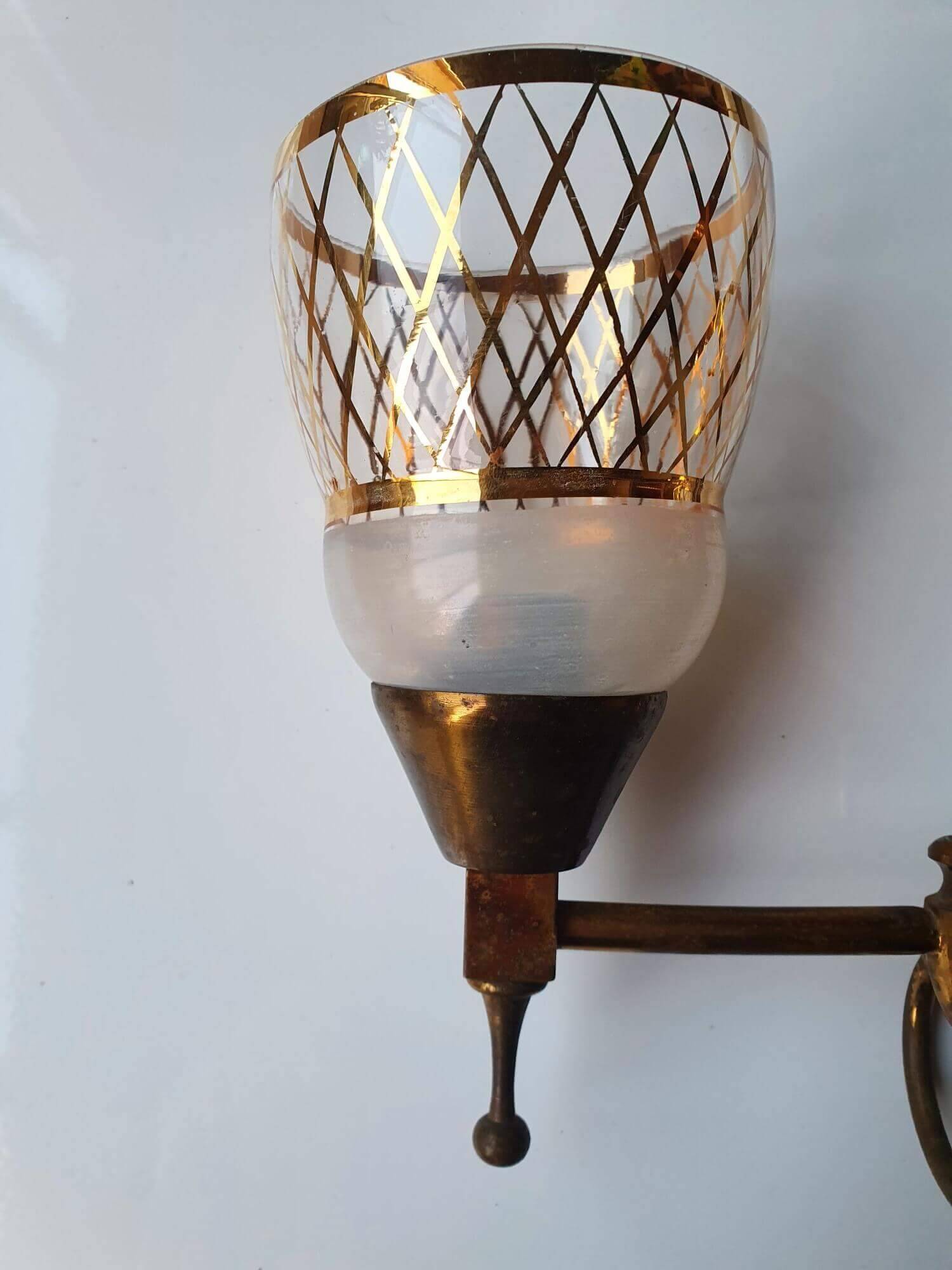 Art Deco gold double-light chandelier