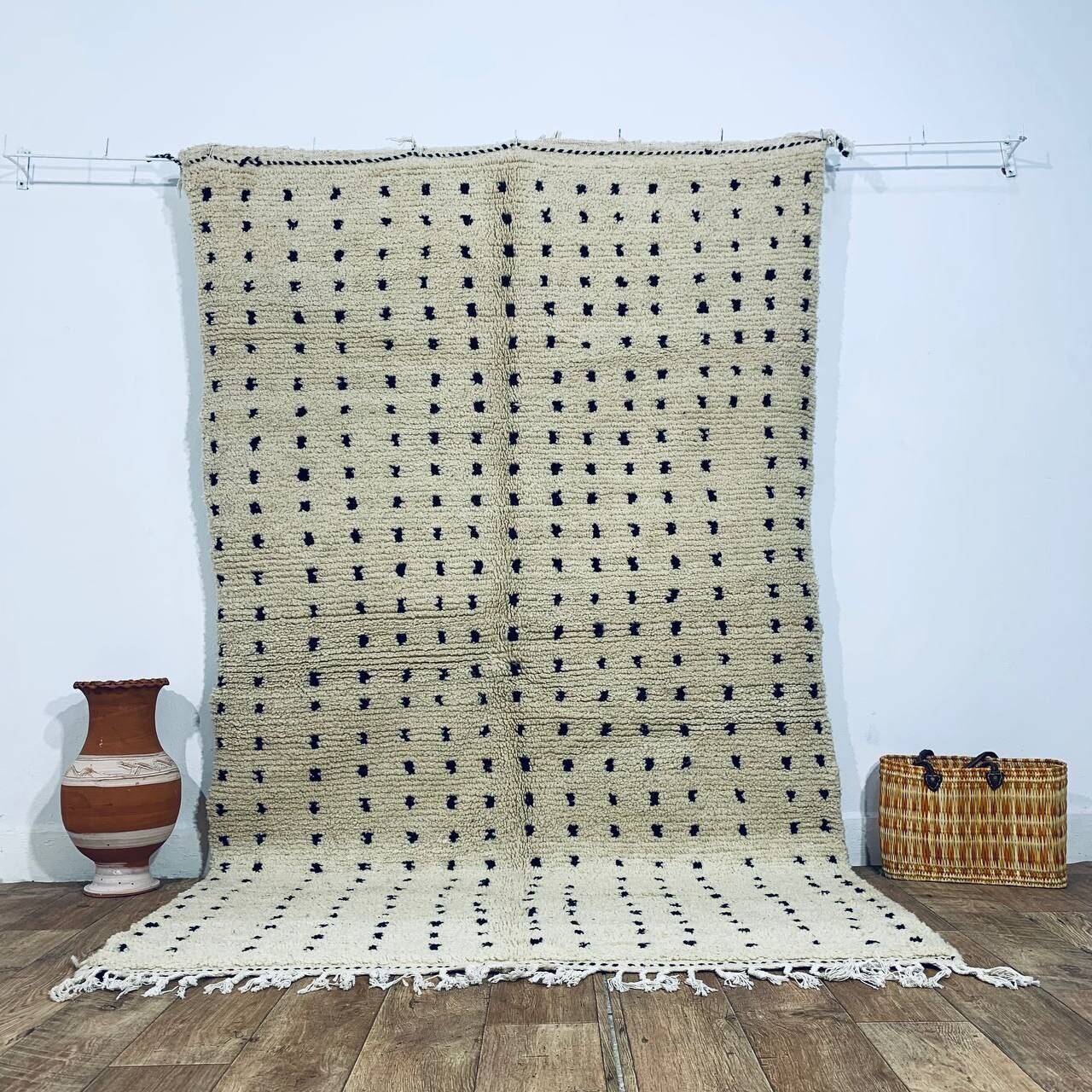 Handmade polka dot Berber rug 250 X 150 CM