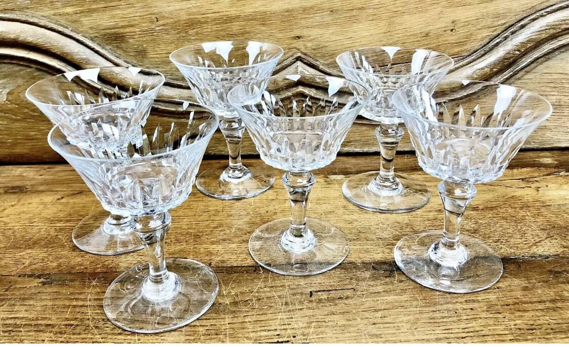 6 old Baccarat crystal champagne glasses Piccadilly model signed