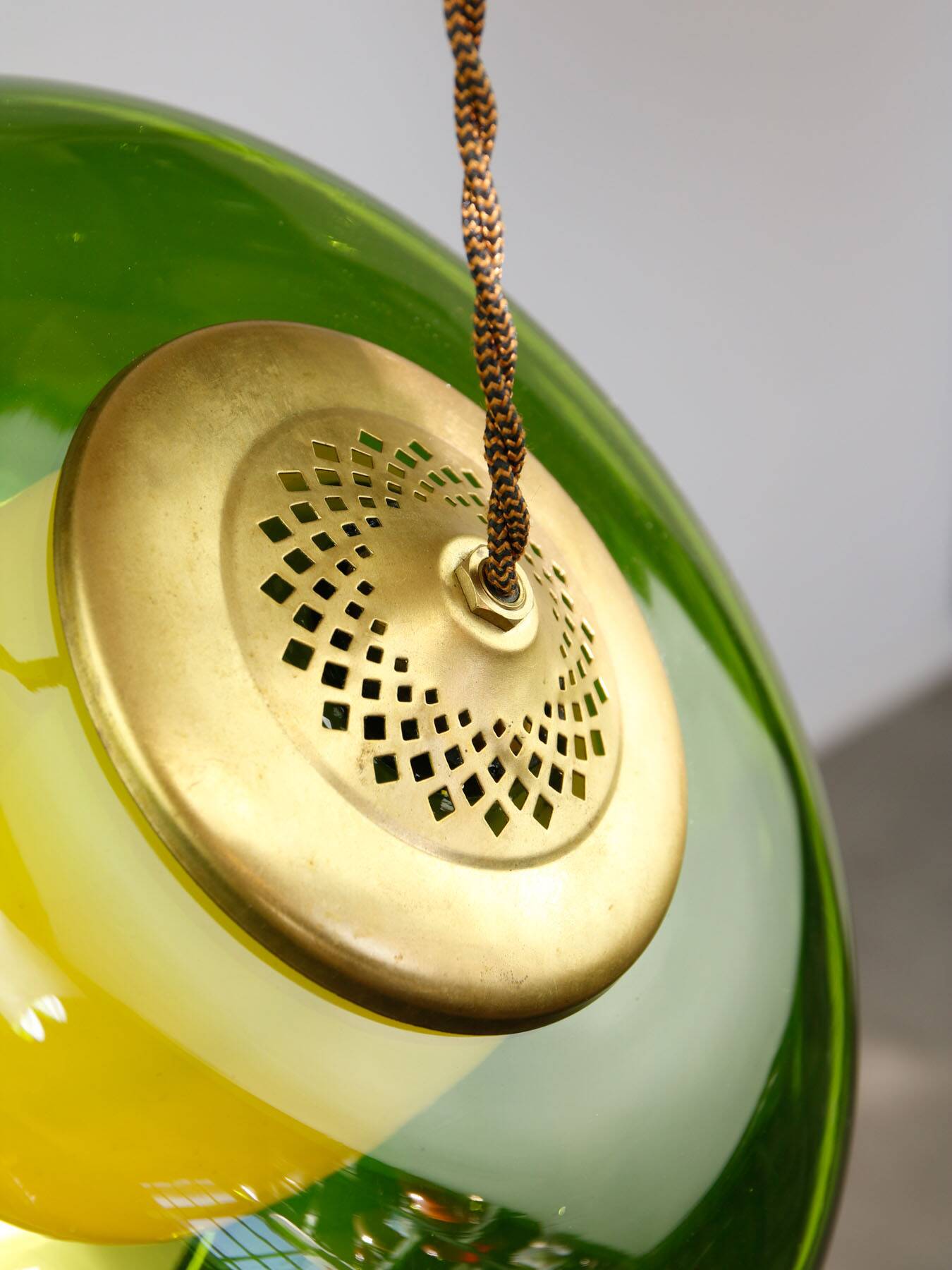 Mid-Century Italian Green Glass & Brass Pendant Lamp, 60s