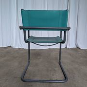 Vintage Mart Stam Style Armchair: Turquoise Leather, Black Chrome Cantileve
