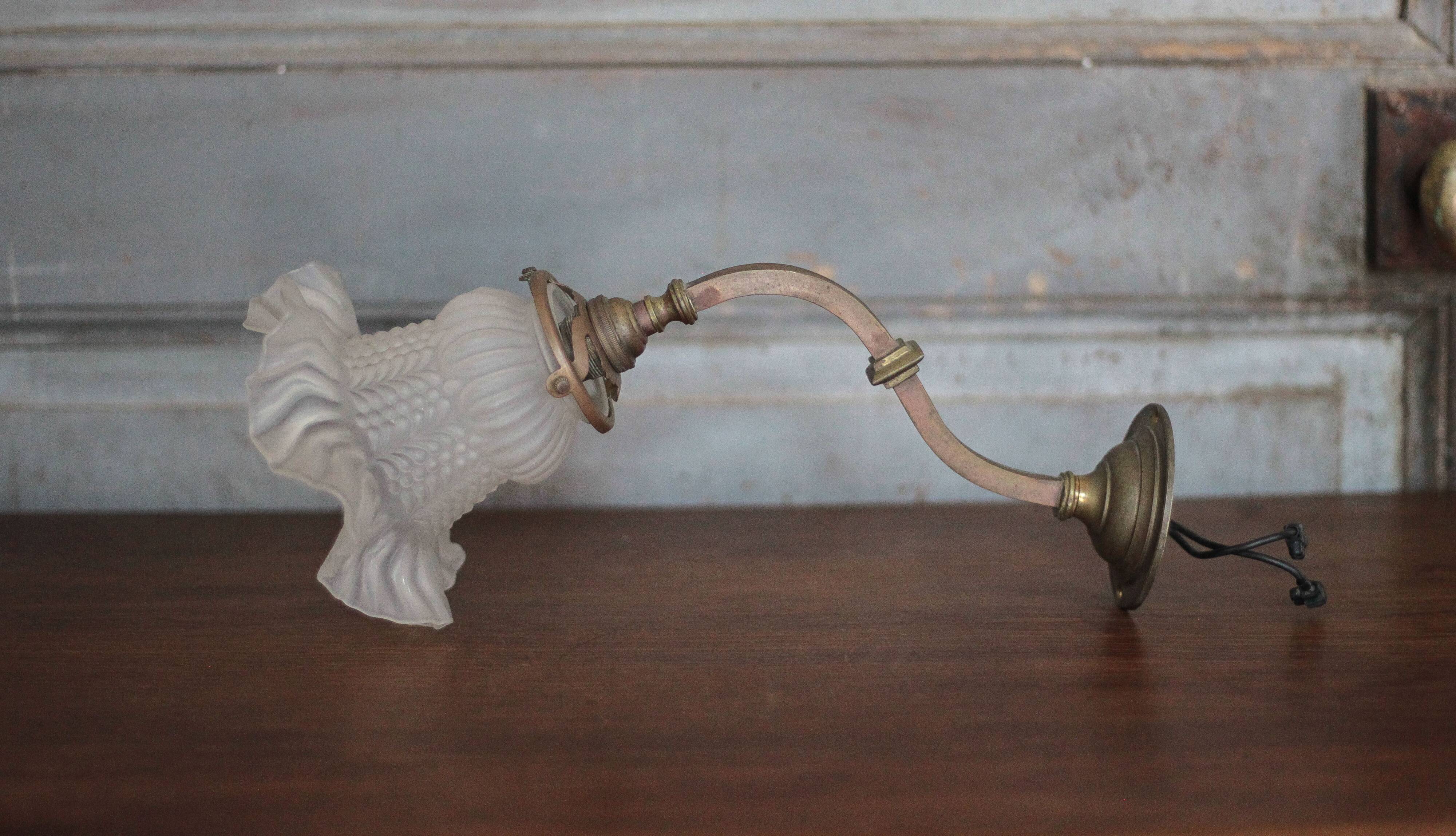 Vintage wall light, bronze swan neck and tulip globe wall light