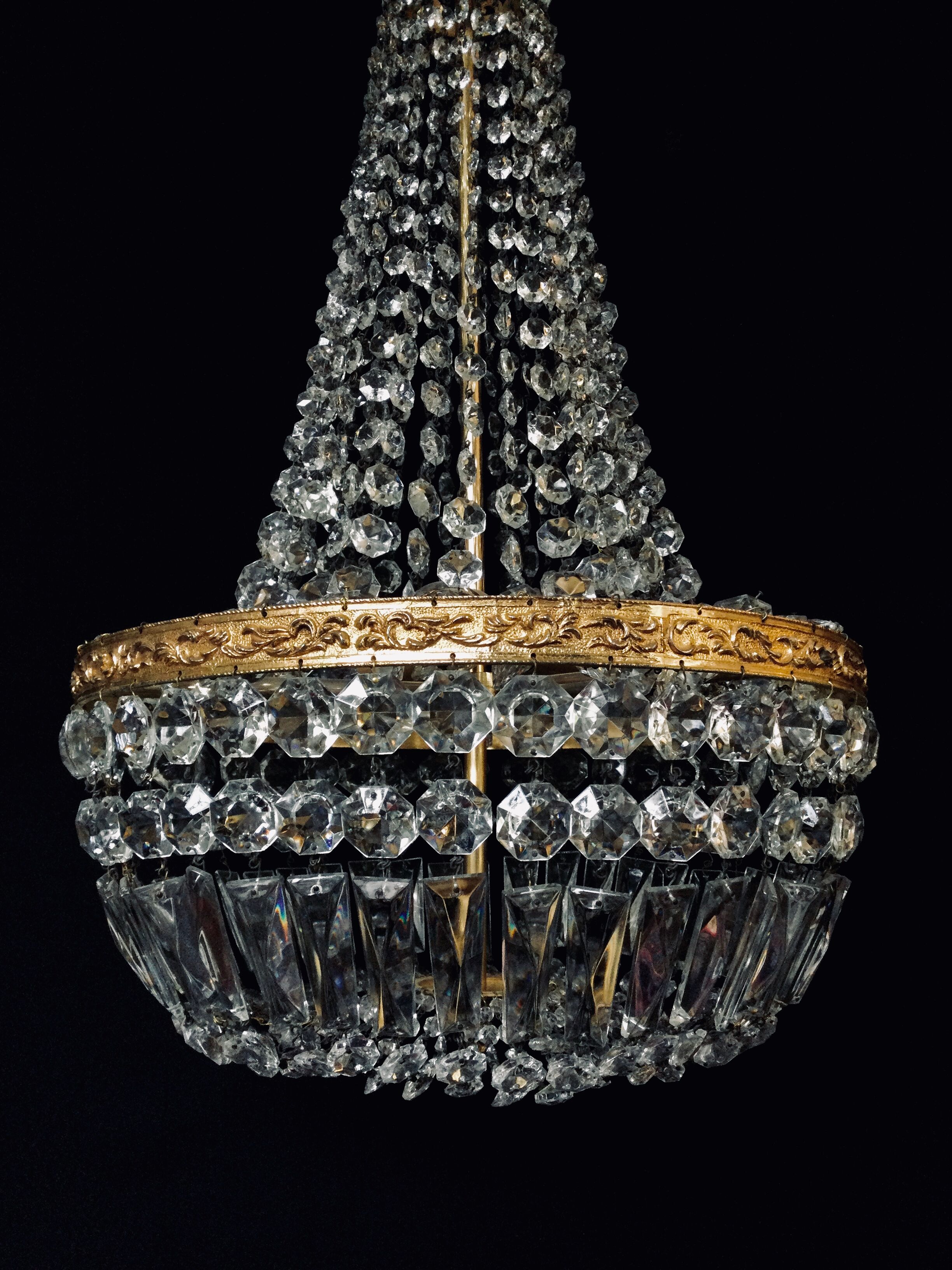 Bronze and crystal hot air balloon chandelier