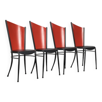 Ensemble de 4 chaises de salle à manger postmodernes, Italie, années 1980.