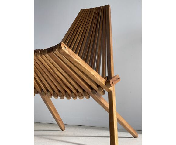 Large foldable design armchair in wooden slats | Selency