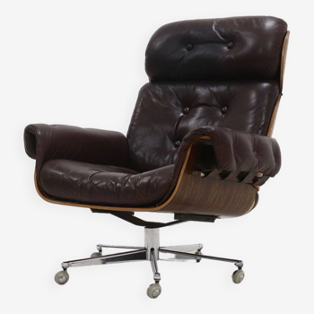 Leather and Rosewood Lounge Chair by Martin Stoll for Giroflex 1960s