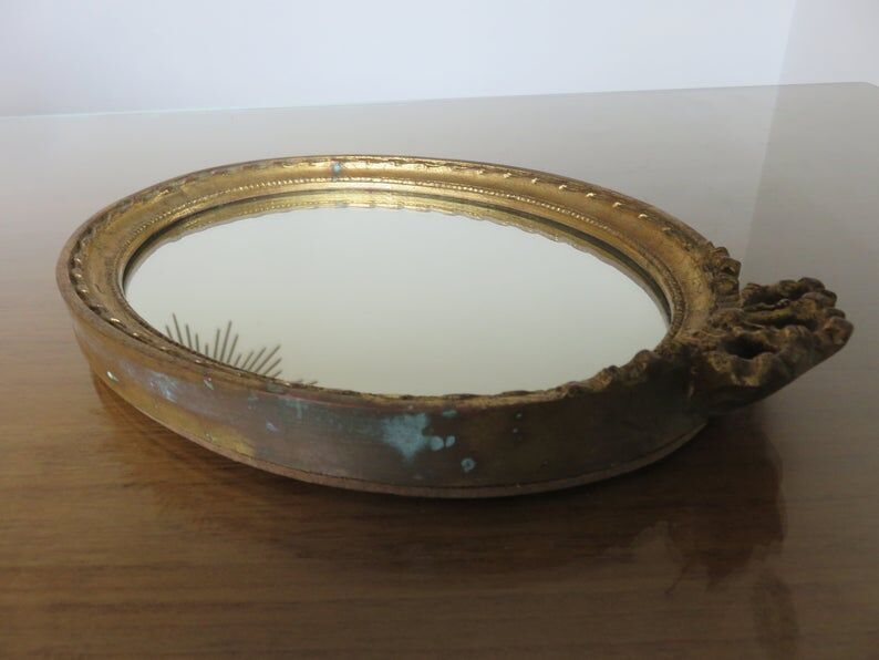 Louis XV-style gold oval mirror 50s - 29x20cm