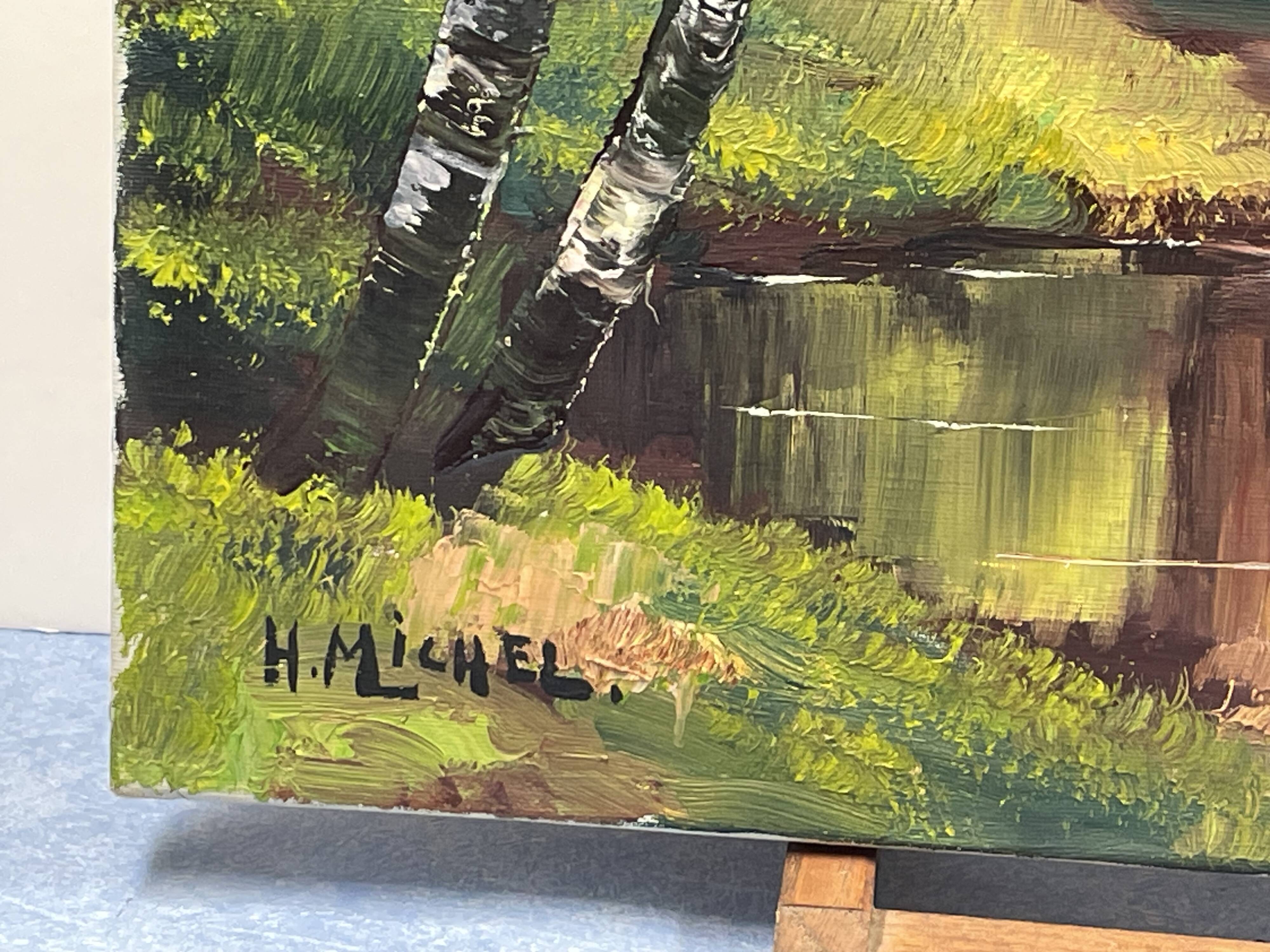 Oil on canvas, "Autumn lake landscape", Signed H. Michel