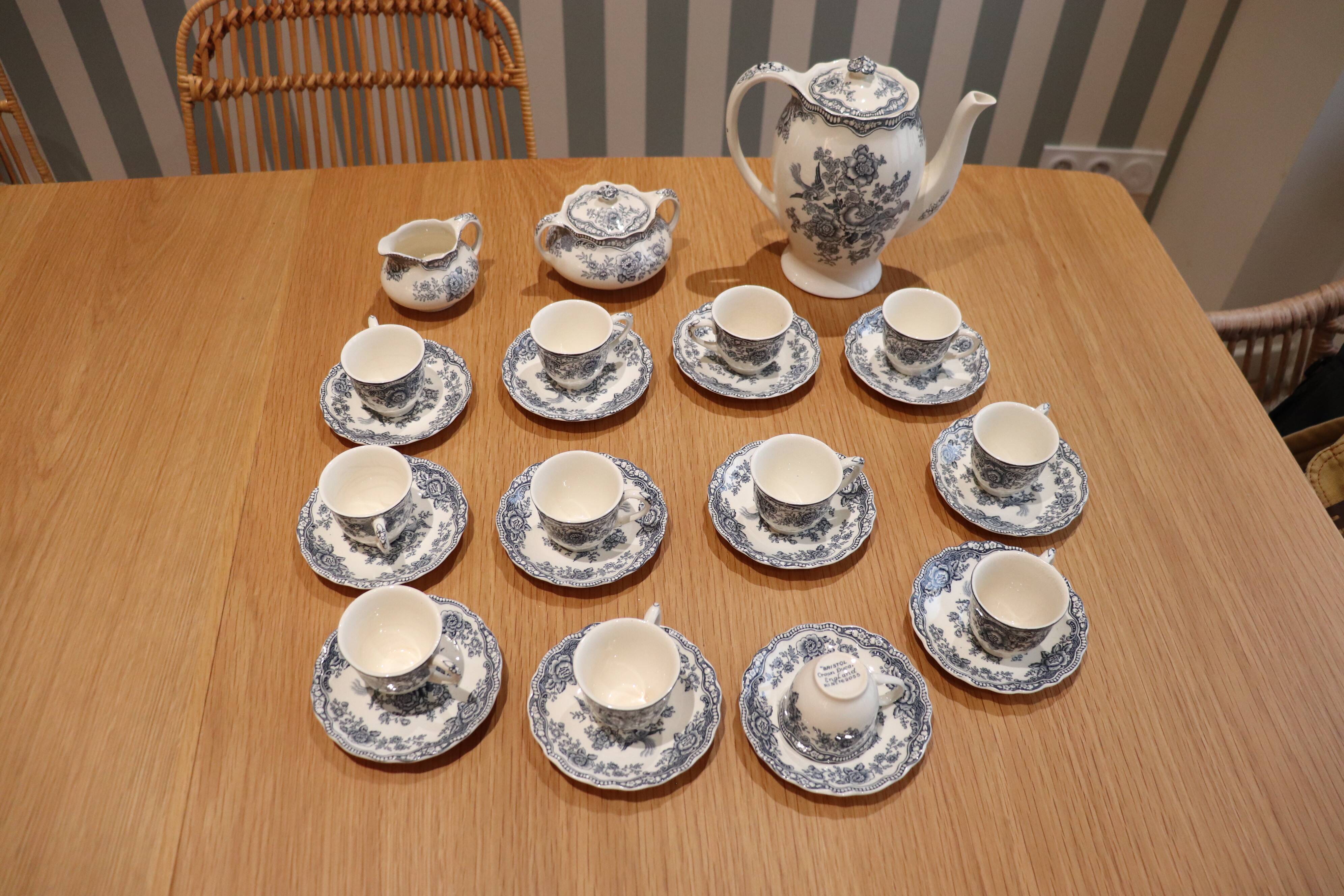 Service à café "Bristol" Crown Ducal, complet, Porcelaine anglaise de 1930