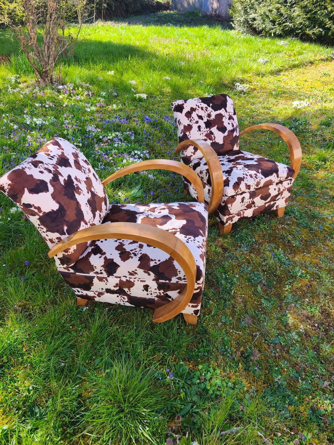 Pair of Art Deco cowhide armchairs