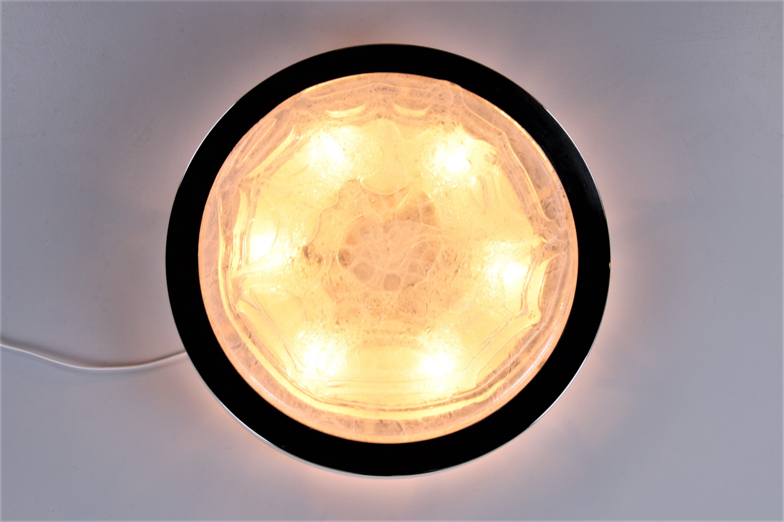 Vintage ceiling lamp Doria leuchten with ice glass and metal, Germany 1960s
