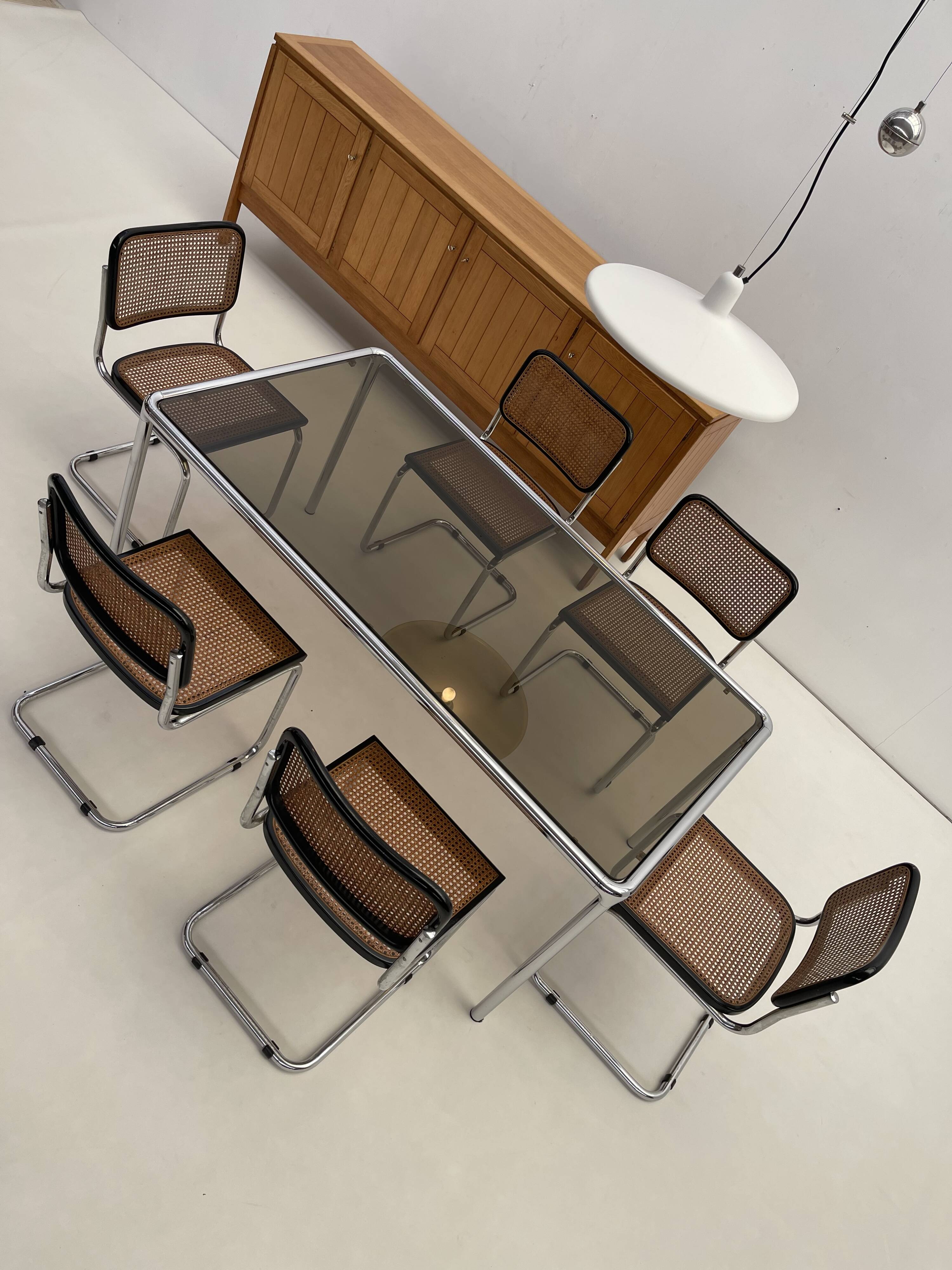 Etienne Fermigier - Dinning table in chrome and smoked glass